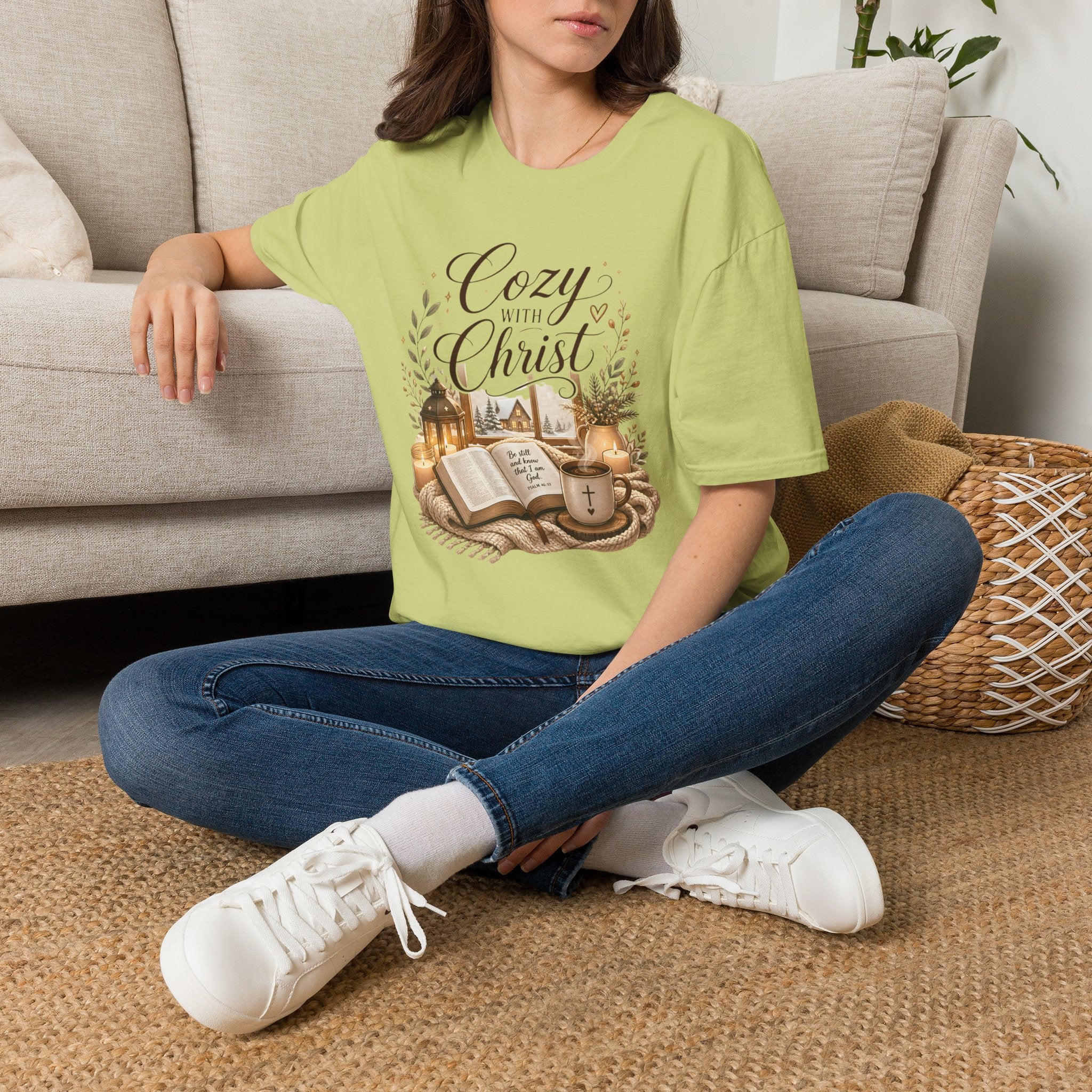 Cozy with Christ T‑Shirt — Faithful Christmas Cozy Home Design