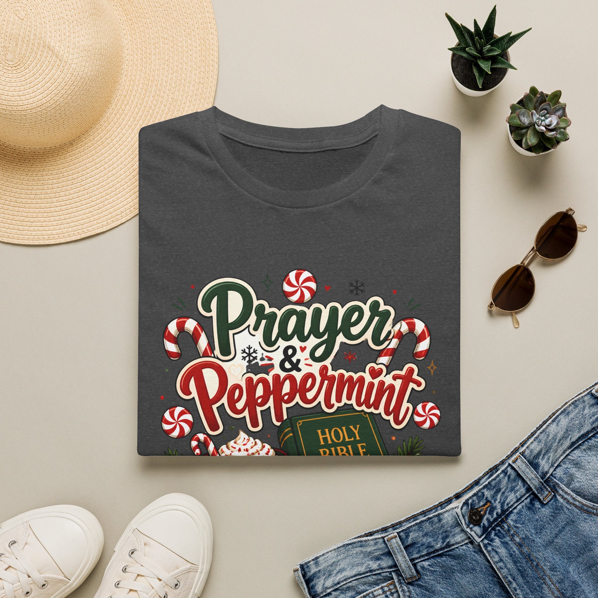 Prayer & Peppermint Christmas T-Shirt — Festive Bible Holiday Tee