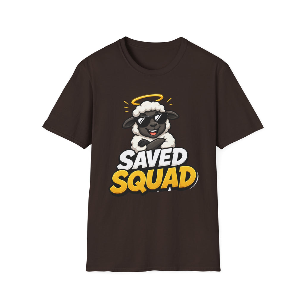 Saved Squad T‑Shirt — Cute Angel Sheep Graphic Tee for Christian Youth & Church Groups