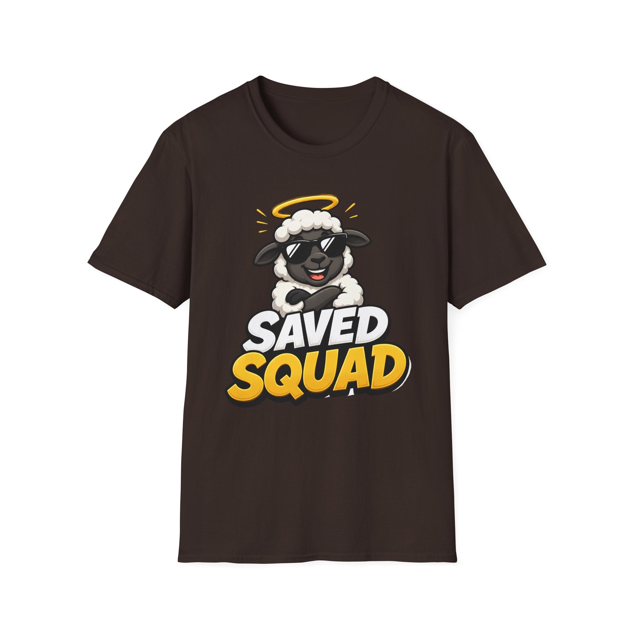 Saved Squad T‑Shirt — Cute Angel Sheep Graphic Tee for Christian Youth & Church Groups