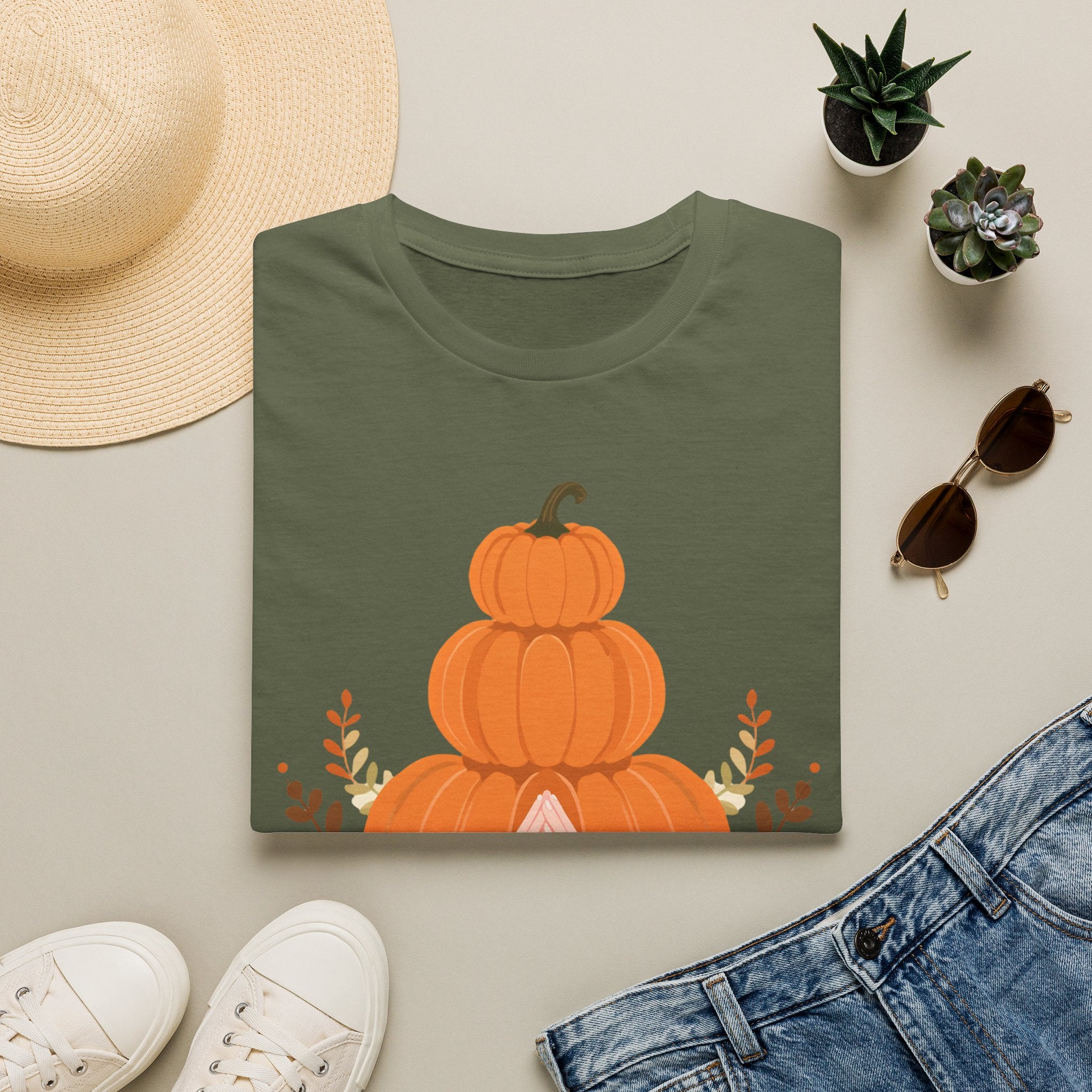 Pumpkin Stack T‑Shirt — Autumn Floral Fall Graphic Tee