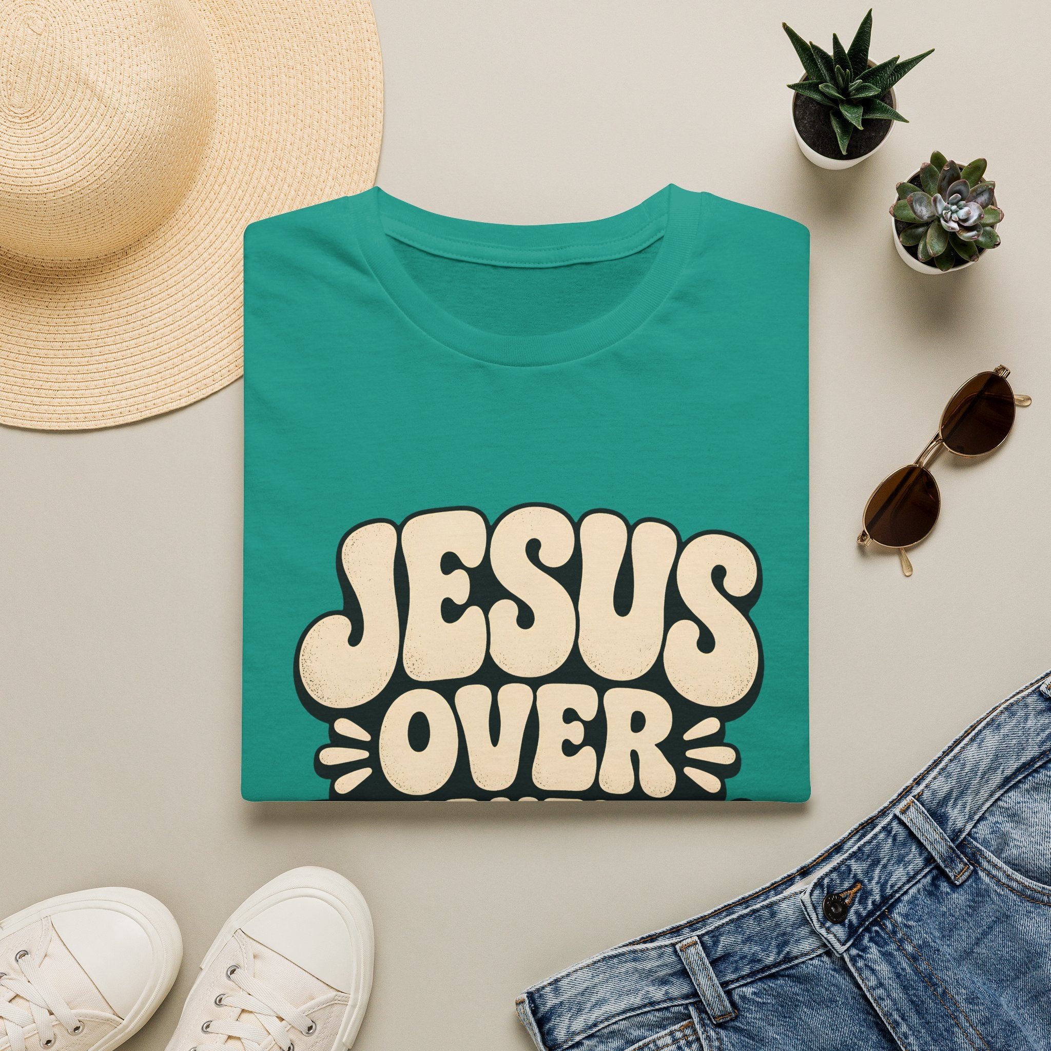 Jesus Over Everything T‑Shirt — Retro Faith Graphic Tee