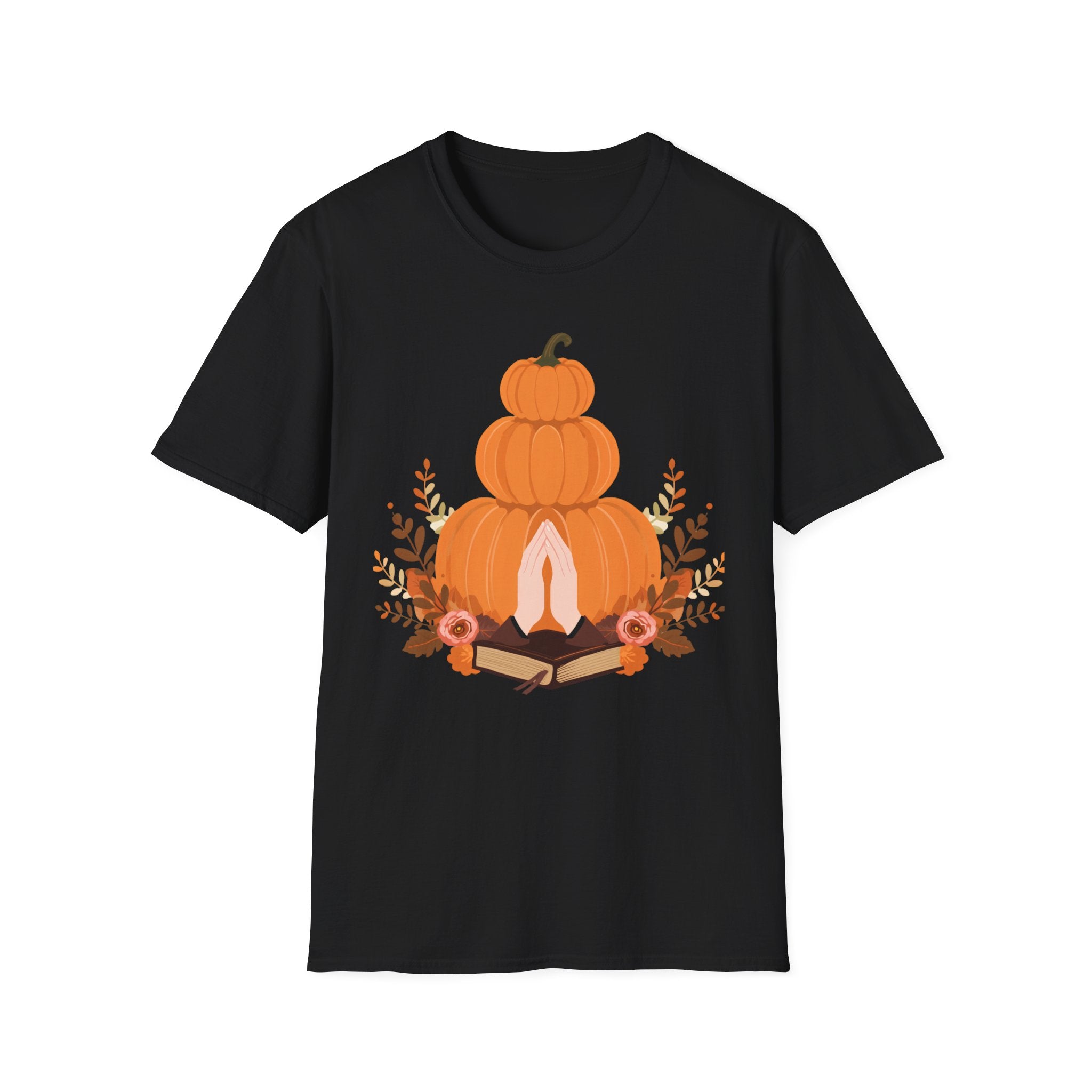Pumpkin Stack T‑Shirt — Autumn Floral Fall Graphic Tee