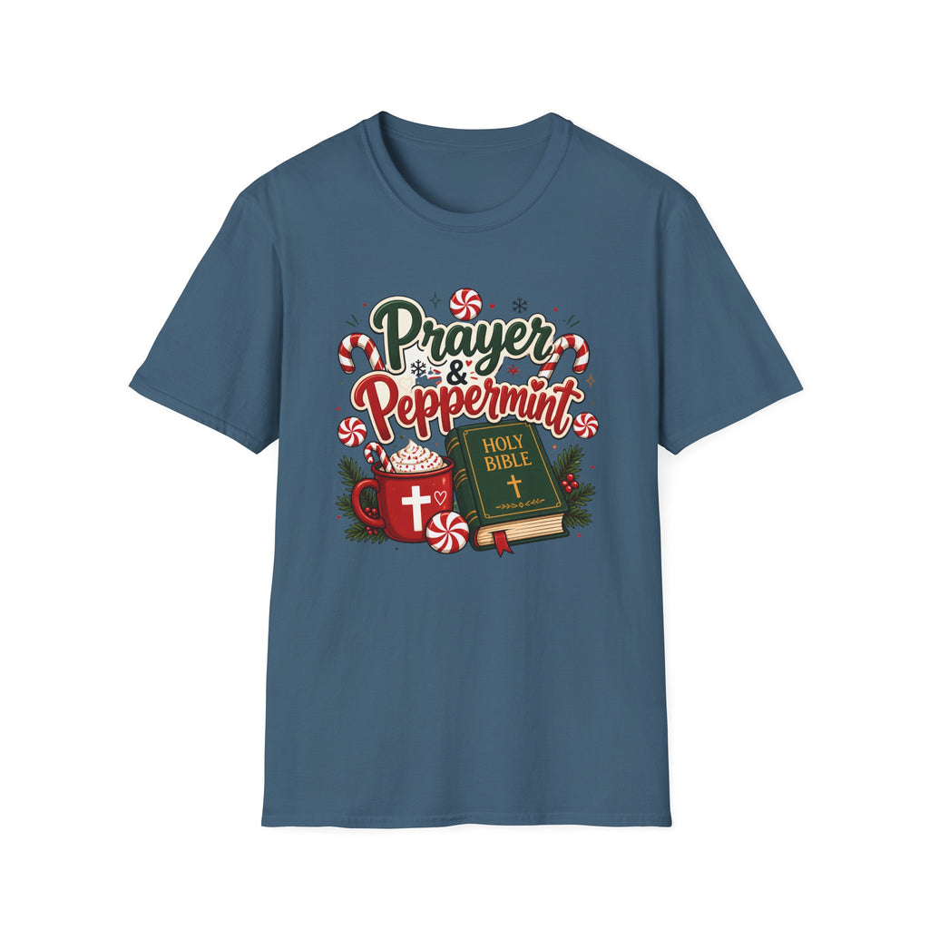 Prayer & Peppermint Christmas T-Shirt — Festive Bible Holiday Tee