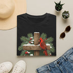 Cardinal on Cross Christmas T-Shirt — Winter Nativity Holiday Tee