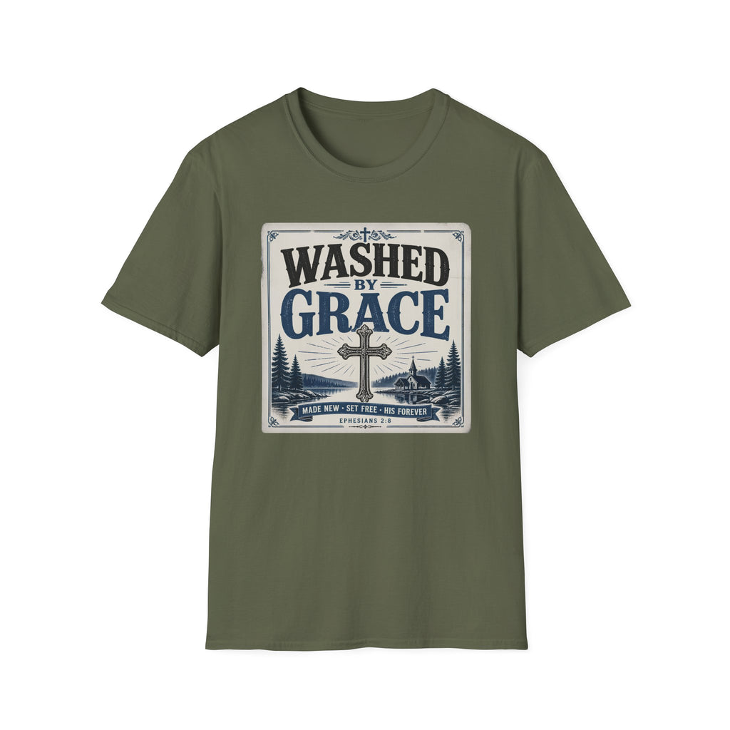 Washed By Grace T‑Shirt — Christian Faith Cross Tee