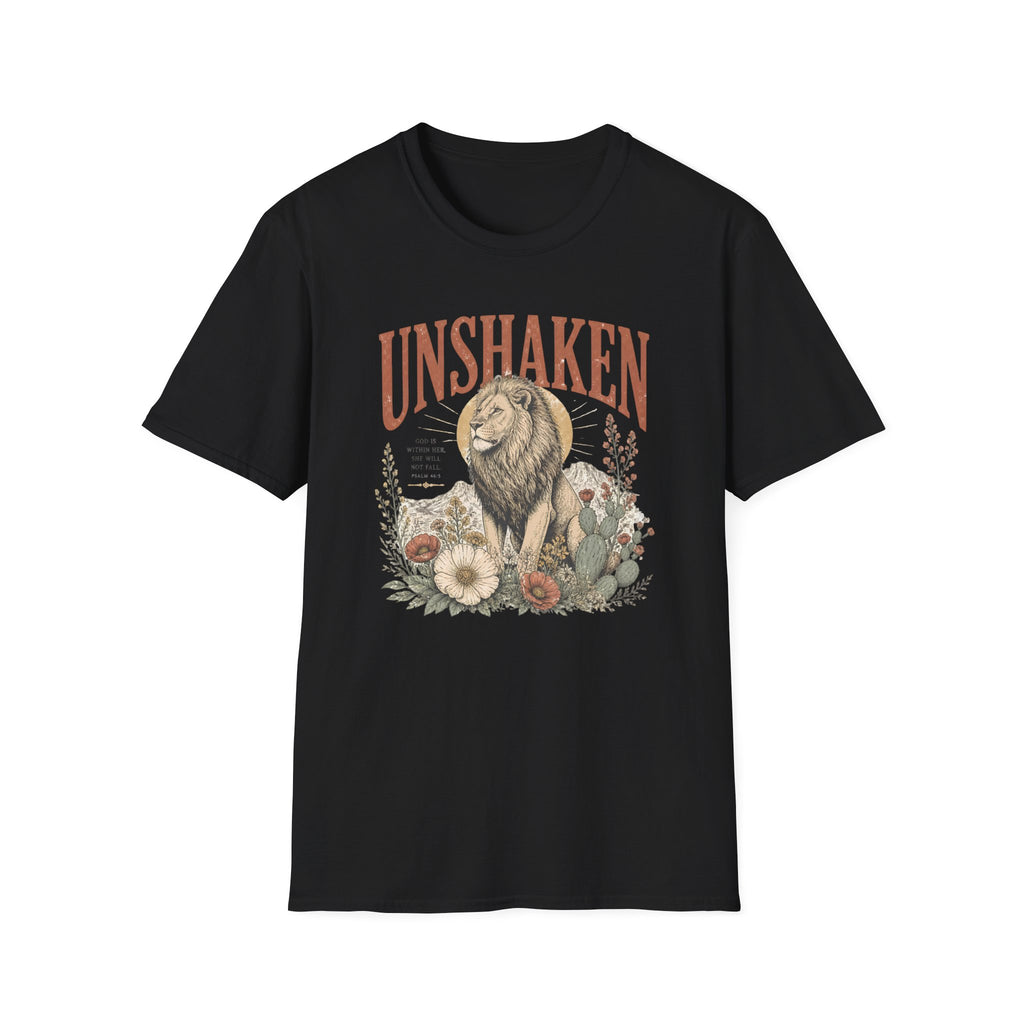 Unshaken Lion T‑Shirt — Vintage Floral Courage Tee