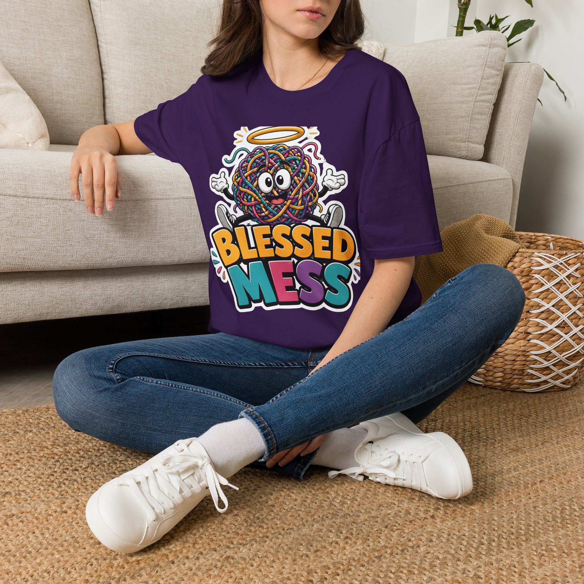 Blessed Mess T-Shirt — Cute Angelic Tangled Yarns Graphic Tee