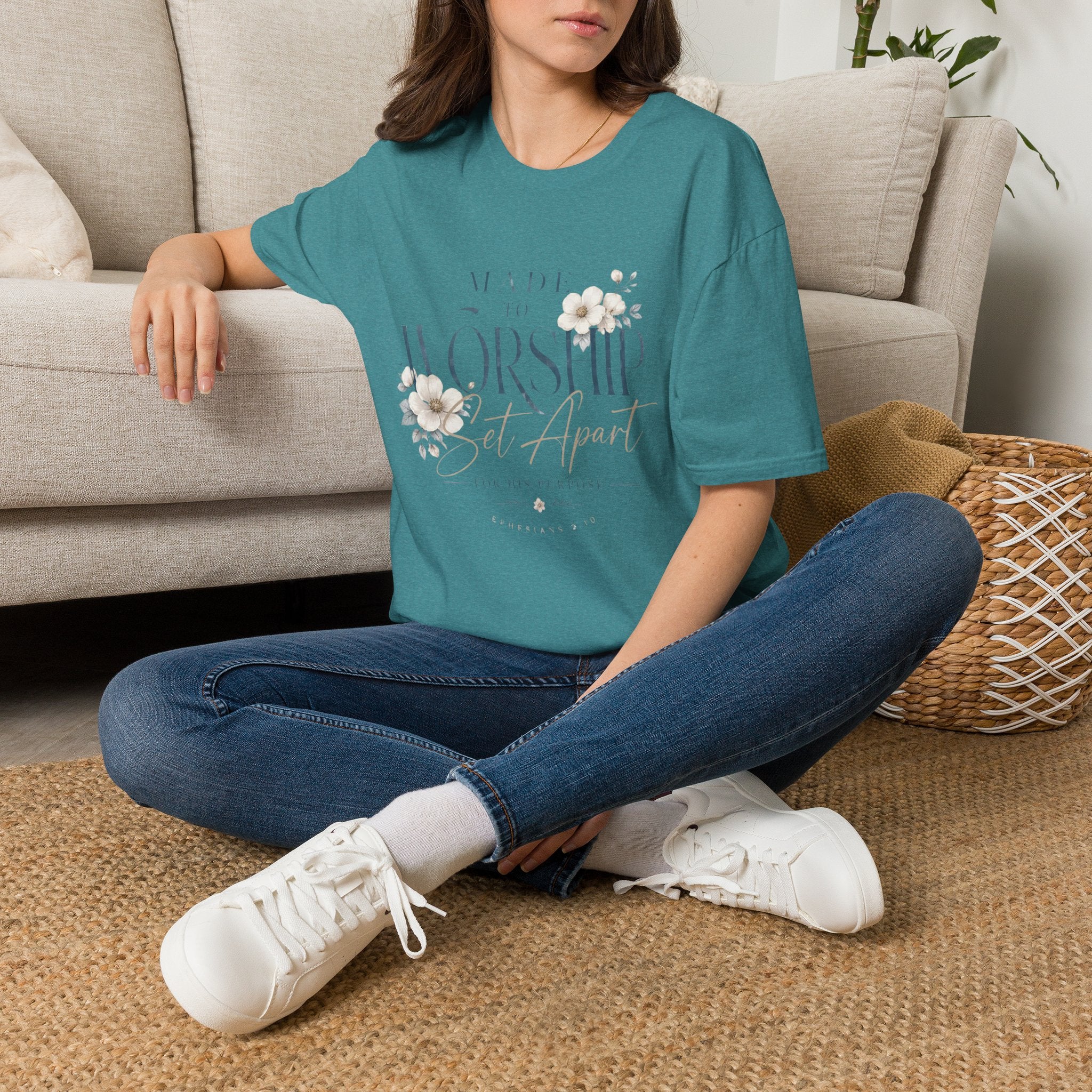 Made to Worship T-Shirt — Floral Christian Faith Tee