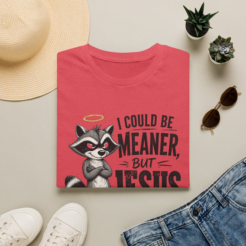 T‑Shirt — "I Could Be Meaner But Jesus Said No" Cute Raccoon Christian Tee