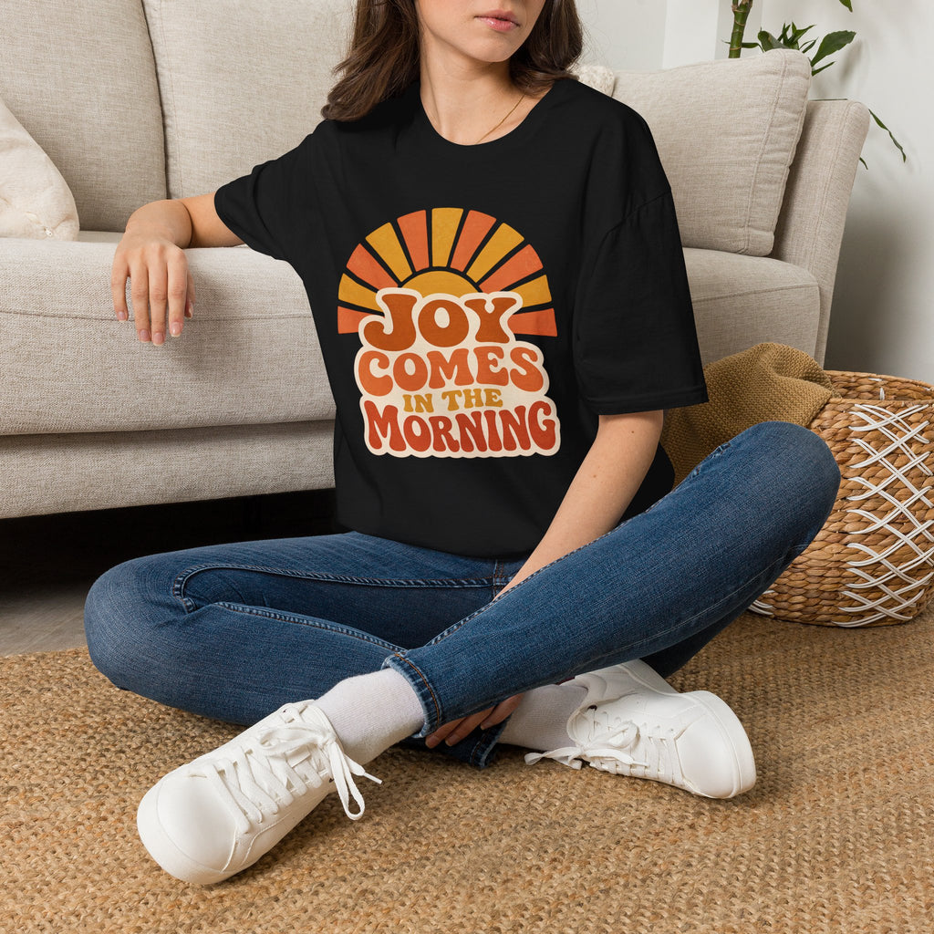 Joy Comes in the Morning T-Shirt — Retro Sunrise Graphic Tee