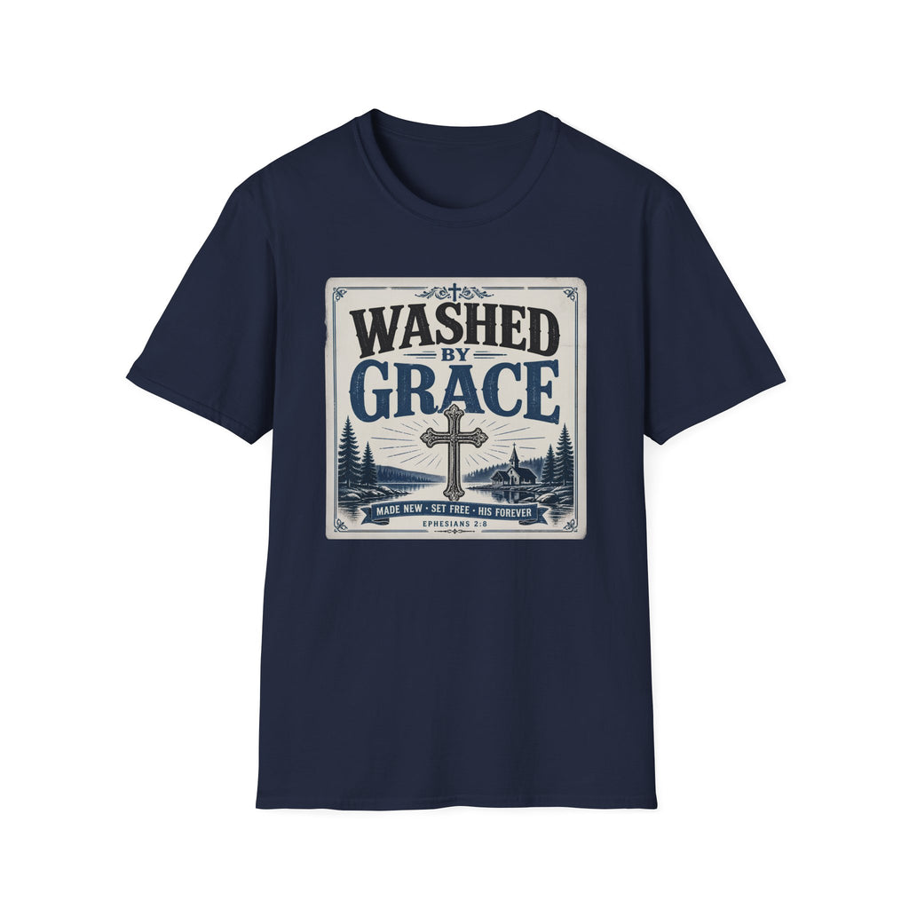 Washed By Grace T‑Shirt — Christian Faith Cross Tee