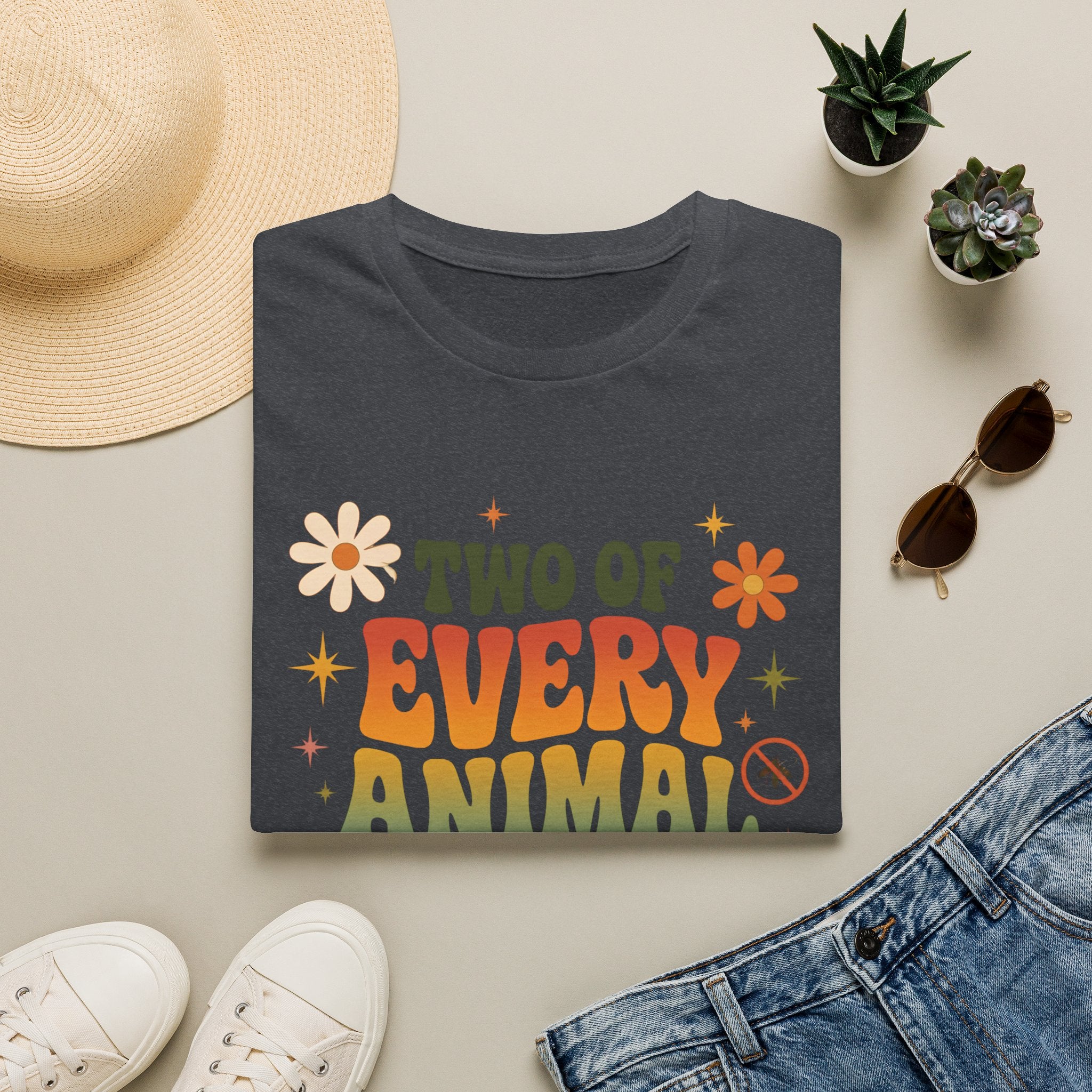 T-Shirt — Two of Every Animal But No Mosquitoes Retro Floral Graphic Tee