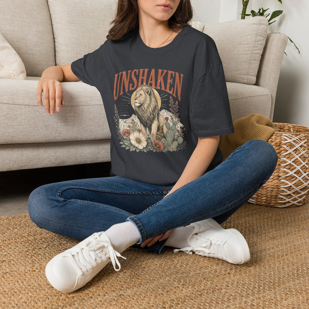 Unshaken Lion T‑Shirt — Vintage Floral Courage Tee