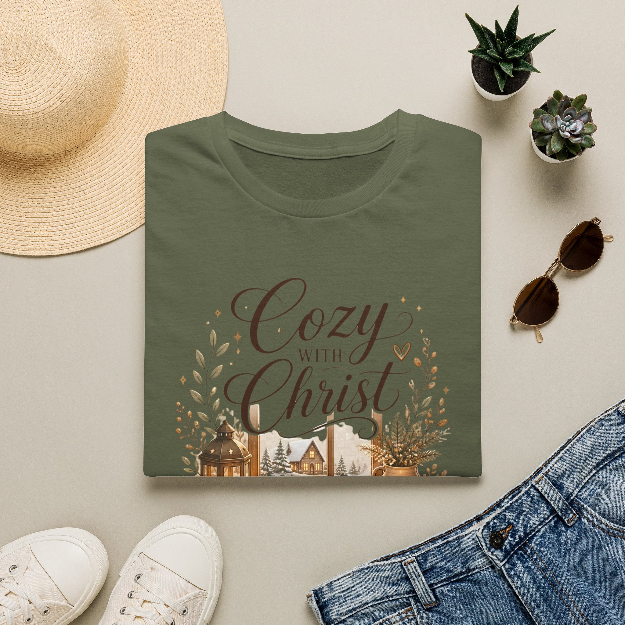 Cozy with Christ T‑Shirt — Faithful Christmas Cozy Home Design