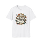 Jesus Saves T‑Shirt — Faith Graffiti Cross Christian Tee