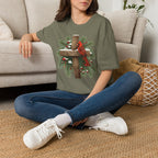 Cardinal on Cross Christmas T-Shirt — Winter Nativity Holiday Tee