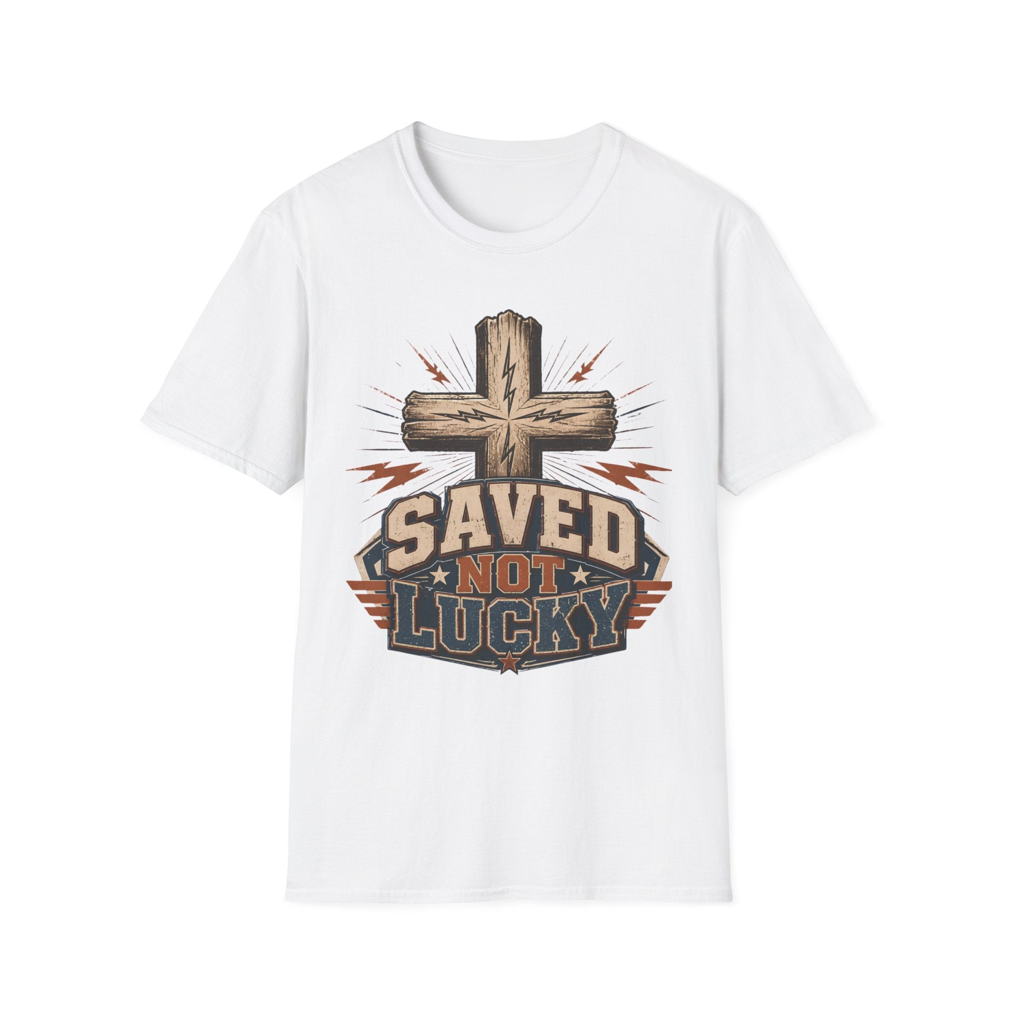 Saved Not Lucky T-Shirt — Christian Cross Faith Graphic Tee