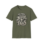 T-Shirt — “God’s Promise Never Never” Christian Faith Graphic
