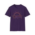 Sunrise Line Art T-Shirt — Minimal Beach Sunset Tee
