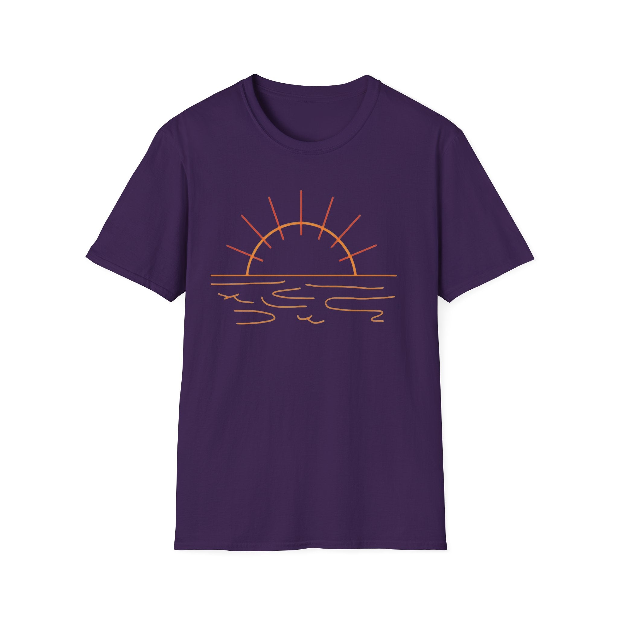 Sunrise Line Art T-Shirt — Minimal Beach Sunset Tee