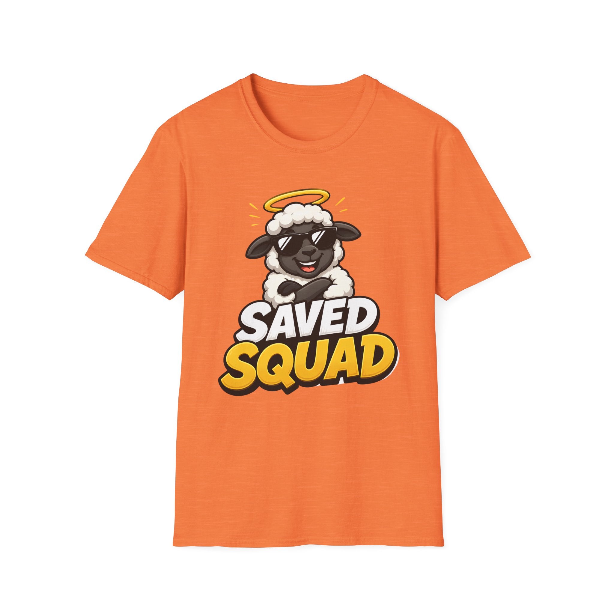 Saved Squad T‑Shirt — Cute Angel Sheep Graphic Tee for Christian Youth & Church Groups