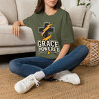 Grace Powered T-Shirt — Faith Cross with Lightning Christian Tee