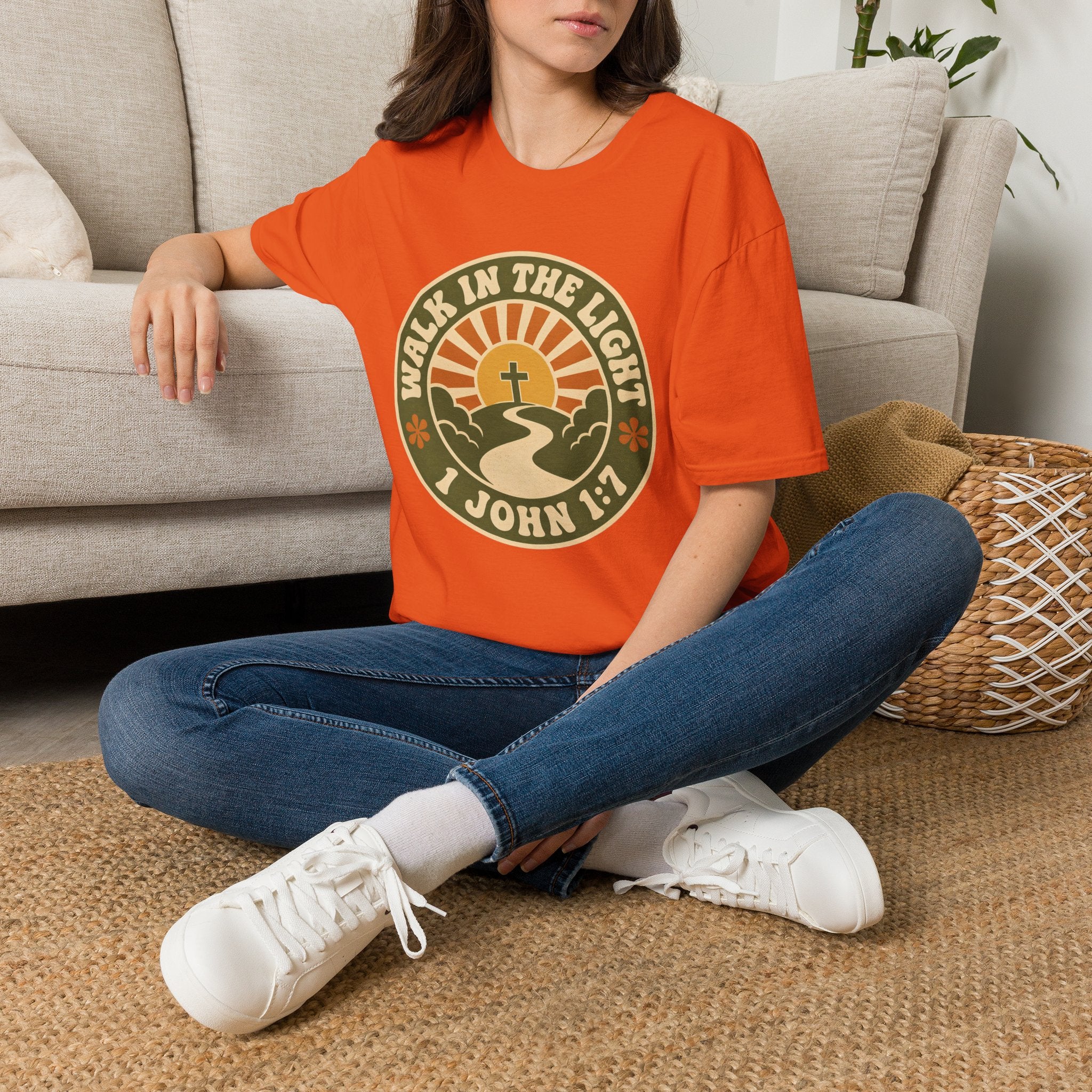 Walk in the Light T-Shirt — Christian Sunrise Design (1 John 1:7)