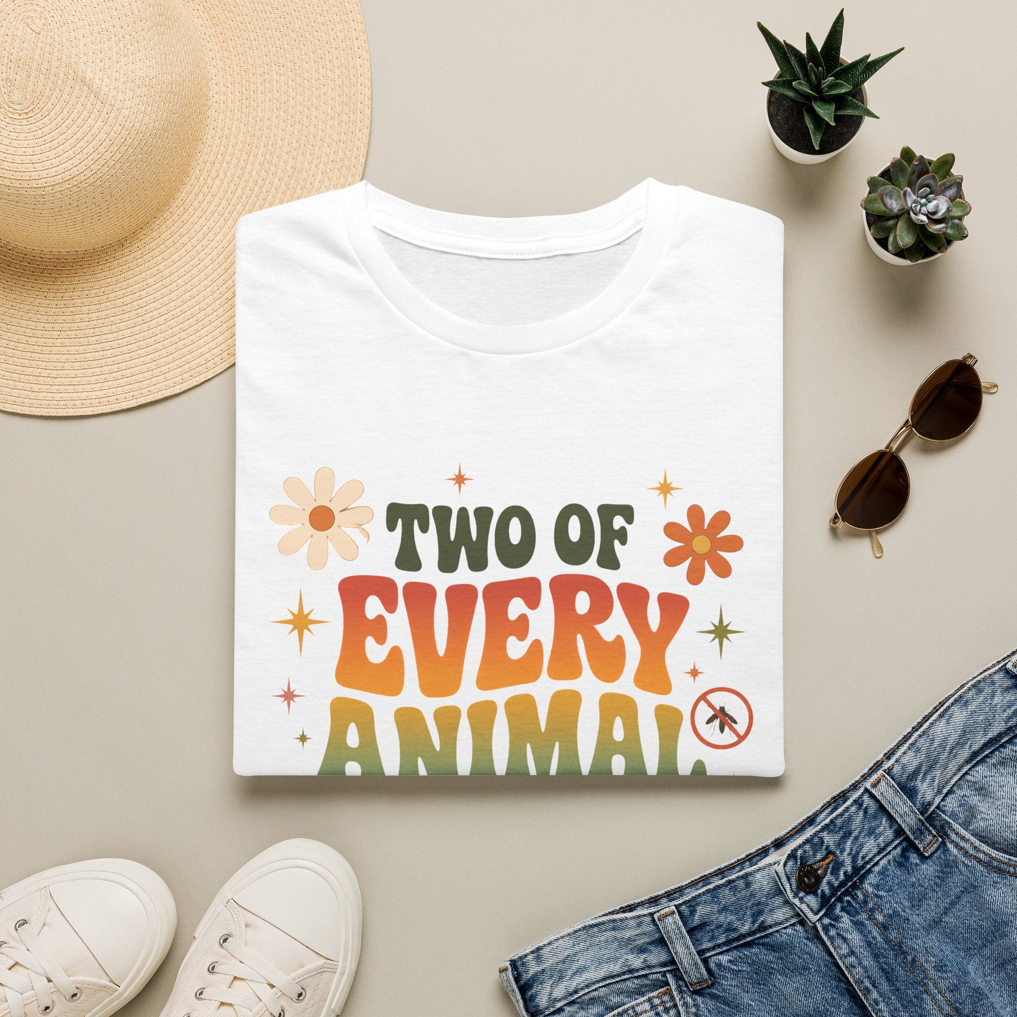 T-Shirt — Two of Every Animal But No Mosquitoes Retro Floral Graphic Tee