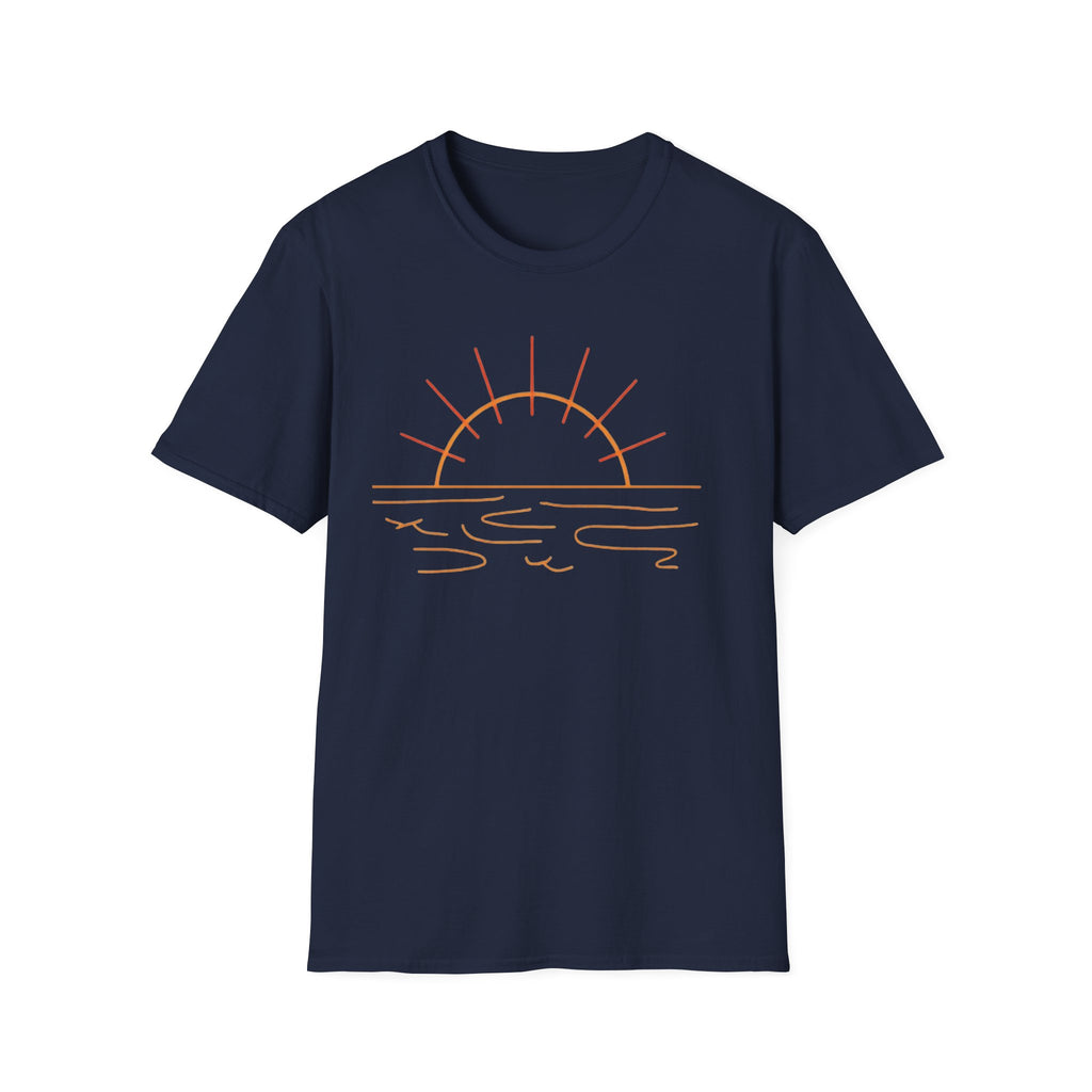 Sunrise Line Art T-Shirt — Minimal Beach Sunset Tee