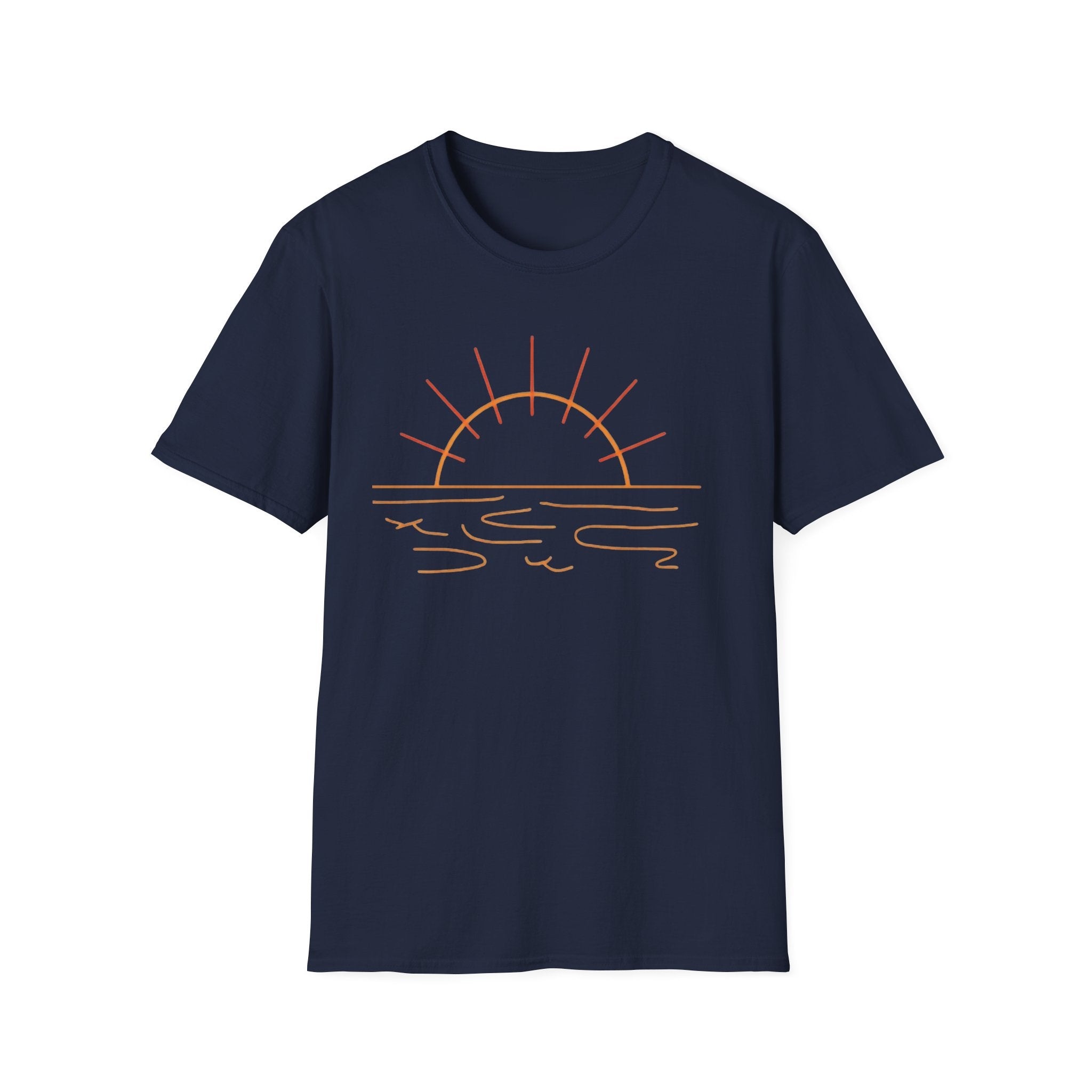 Sunrise Line Art T-Shirt — Minimal Beach Sunset Tee