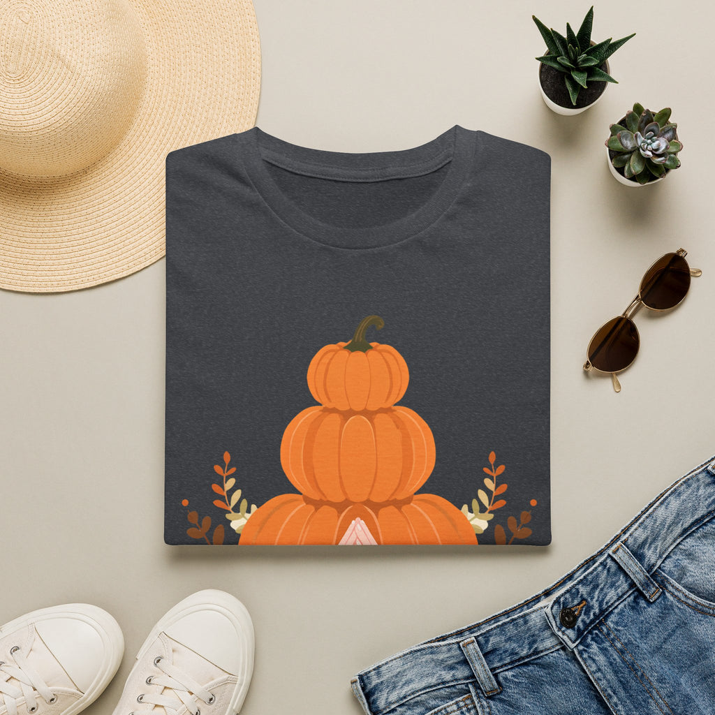 Pumpkin Stack T‑Shirt — Autumn Floral Fall Graphic Tee