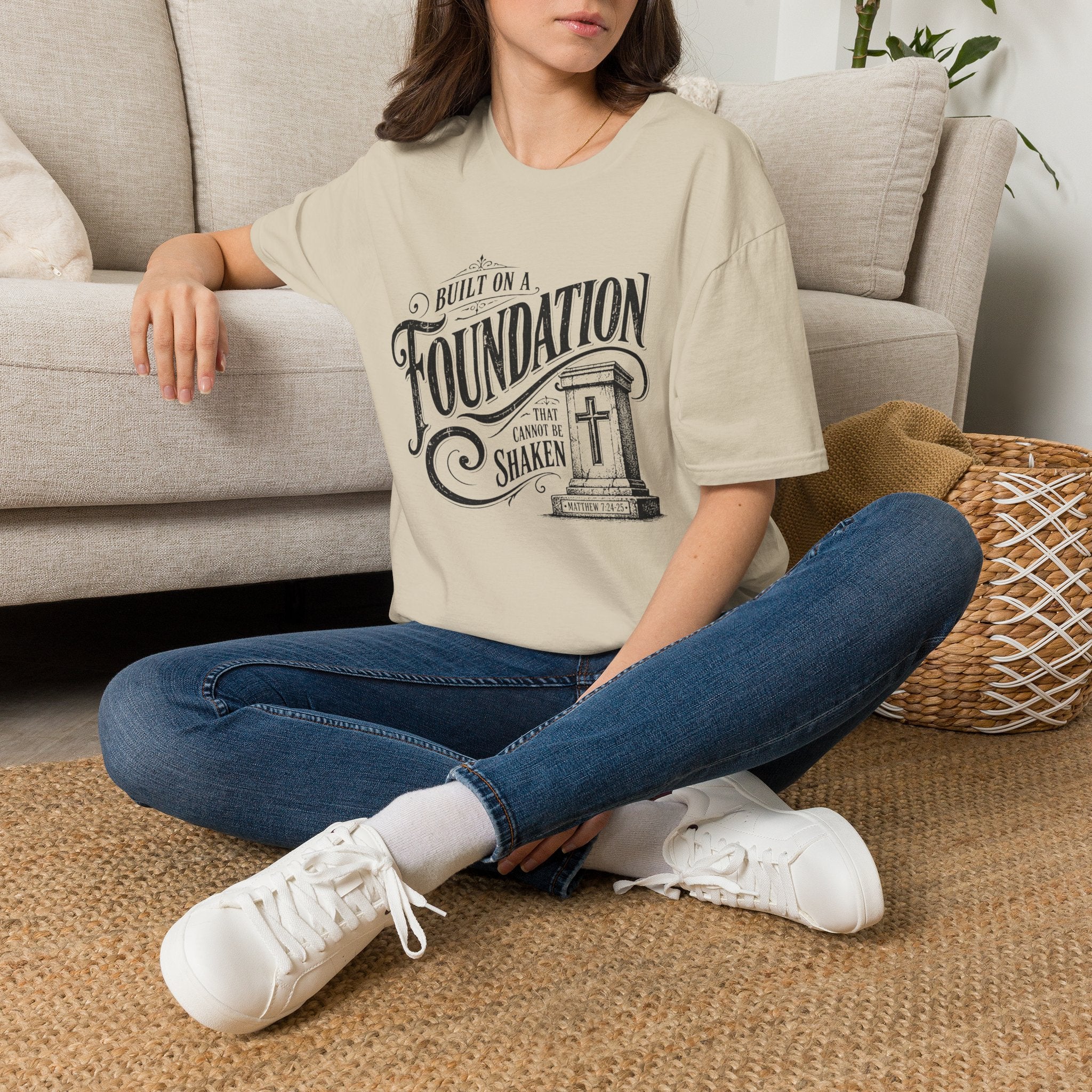 Foundation Christian T-Shirt — "Built on a Foundation" Inspirational Faith Tee