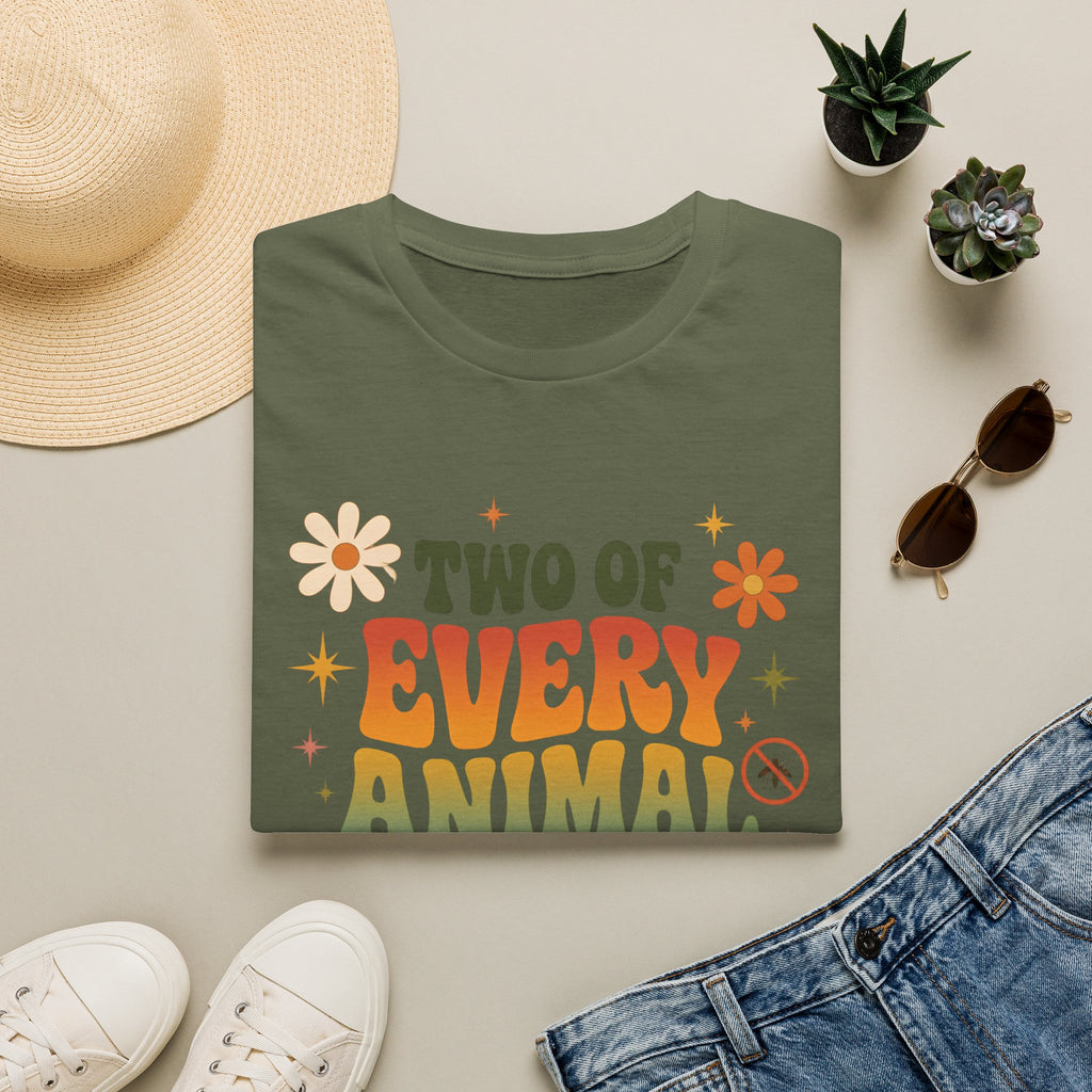 T-Shirt — Two of Every Animal But No Mosquitoes Retro Floral Graphic Tee