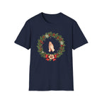 Christmas Prayer Hands T-Shirt — Holiday Wreath Faith Tee
