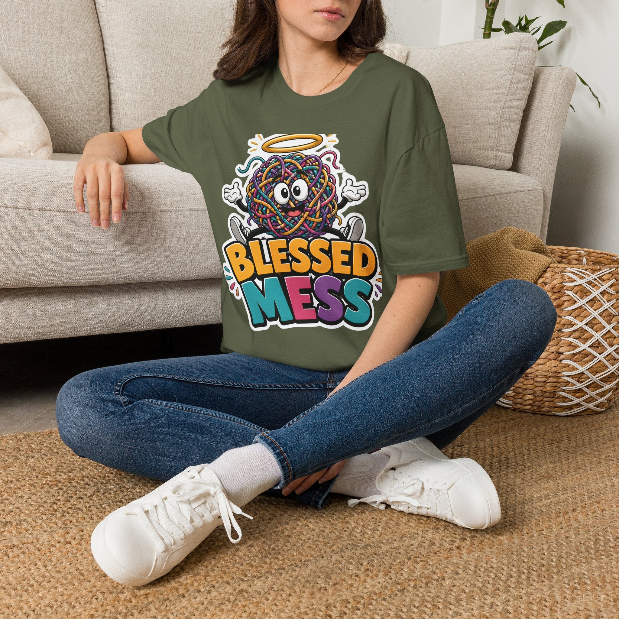 Blessed Mess T-Shirt — Cute Angelic Tangled Yarns Graphic Tee