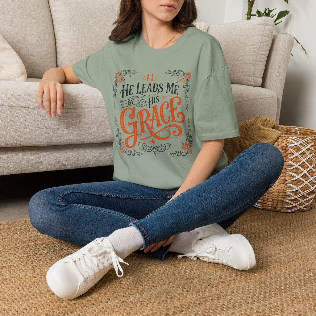 T-Shirt — “He Leads Me By His Grace” Christian Inspirational Tee