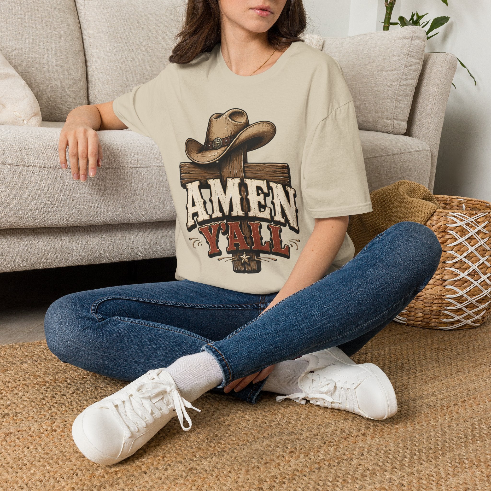 Amen Y’all Cowboy T-Shirt — Western Cross & Hat Graphic Tee