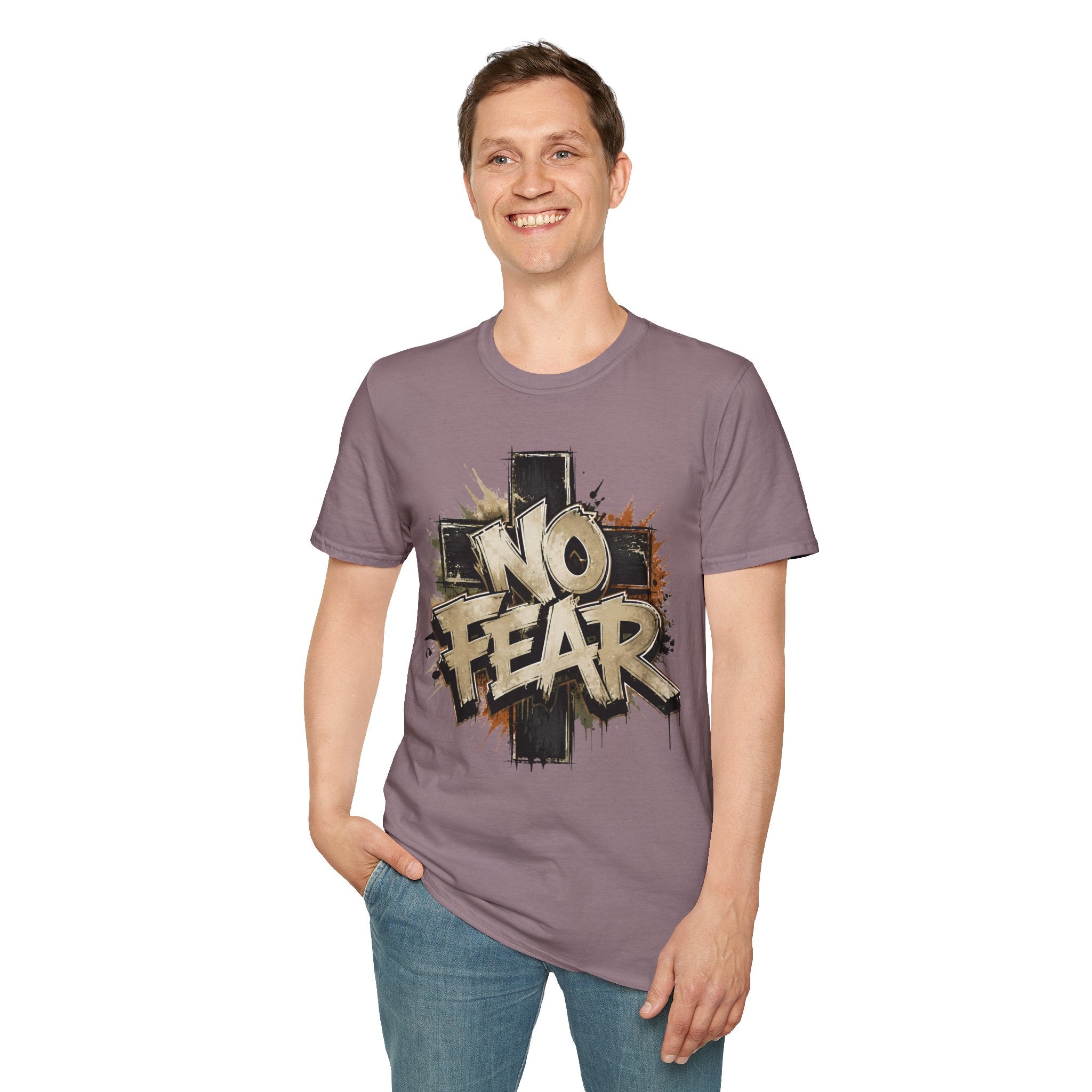 No Fear Graffiti T-Shirt — Bold Streetwear Tee with Cross Design