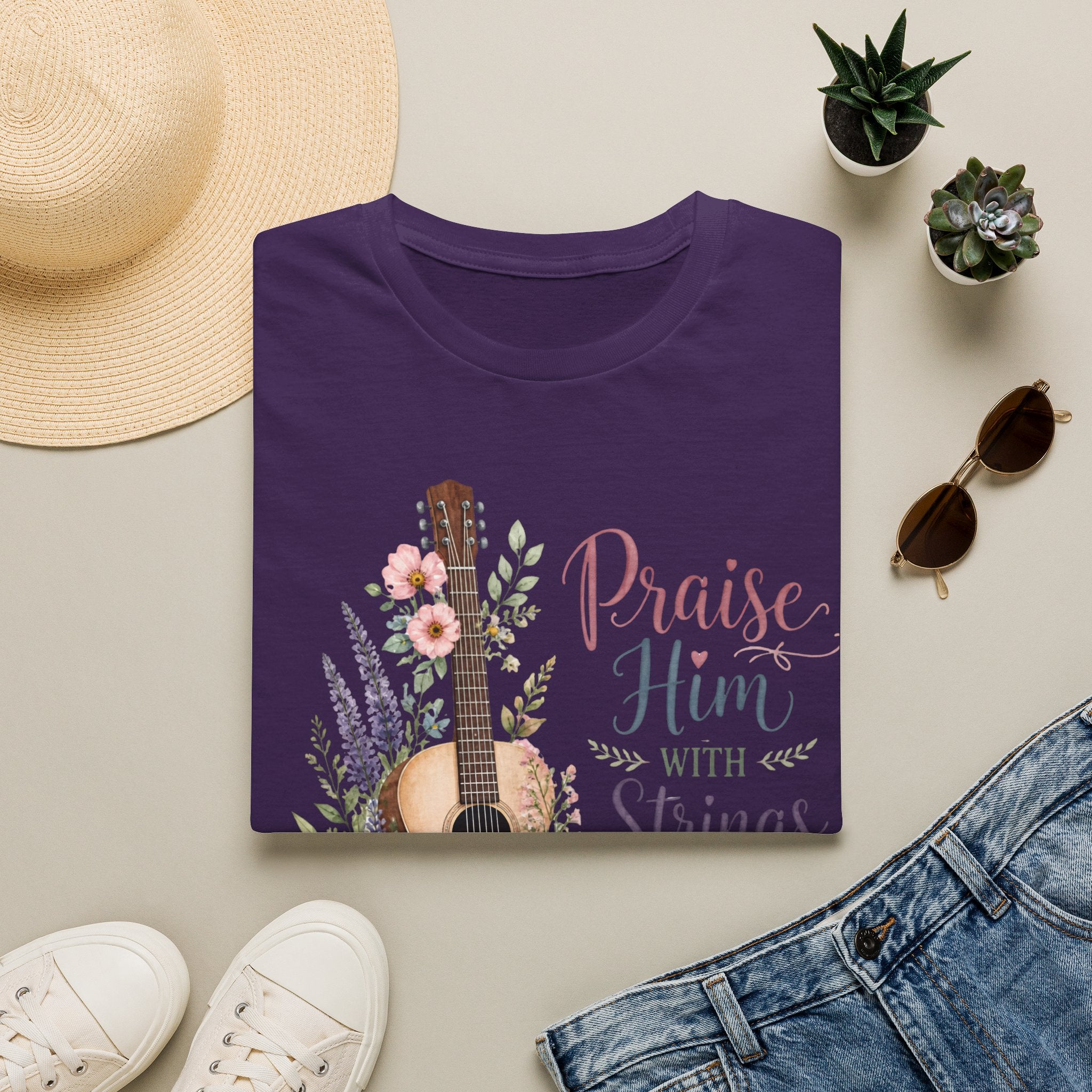 Guitar Floral "Praise Him with Strings" T-Shirt