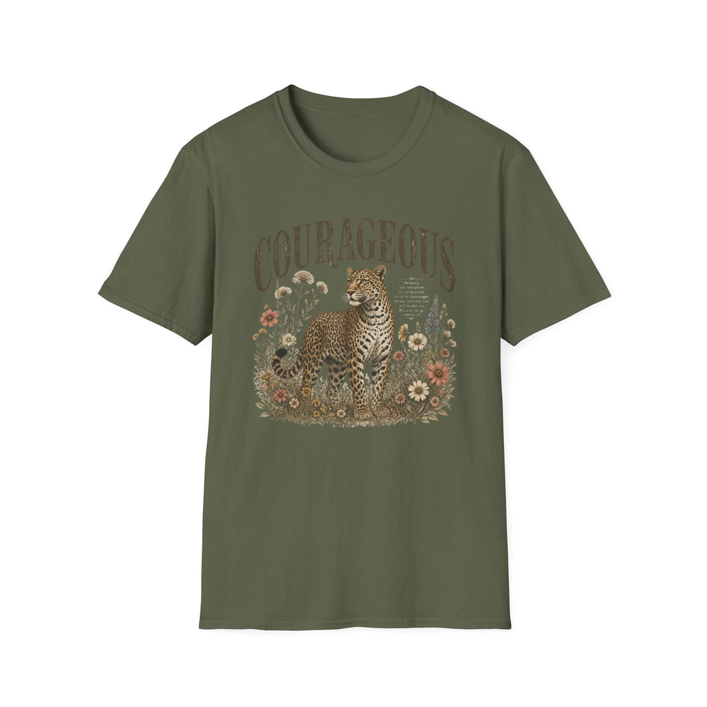 Courageous Leopard T-Shirt — Vintage Floral Wildlife Graphic Tee