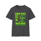 Video Game Christian T-Shirt — "Game Over? Sin Wins? Never." Neon Green Gamer Tee