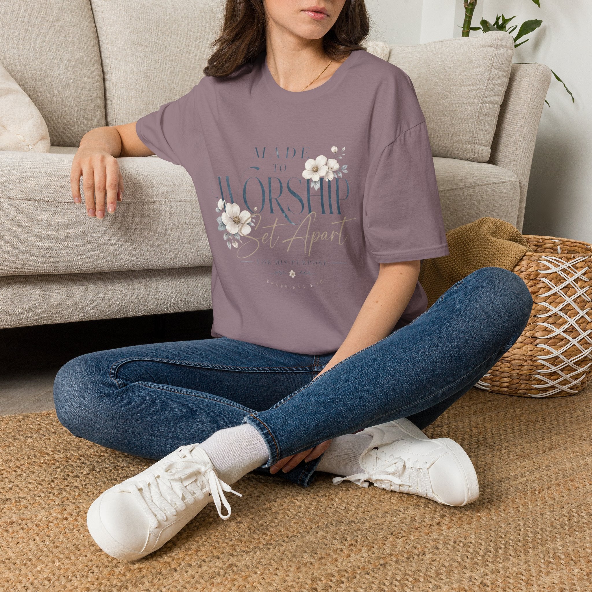 Made to Worship T-Shirt — Floral Christian Faith Tee