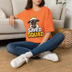 Saved Squad T‑Shirt — Cute Angel Sheep Graphic Tee for Christian Youth & Church Groups