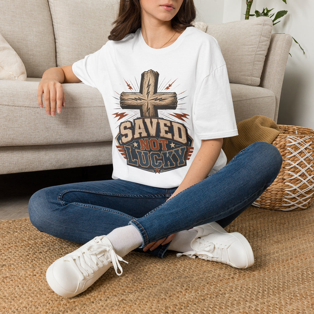 Saved Not Lucky T-Shirt — Christian Cross Faith Graphic Tee