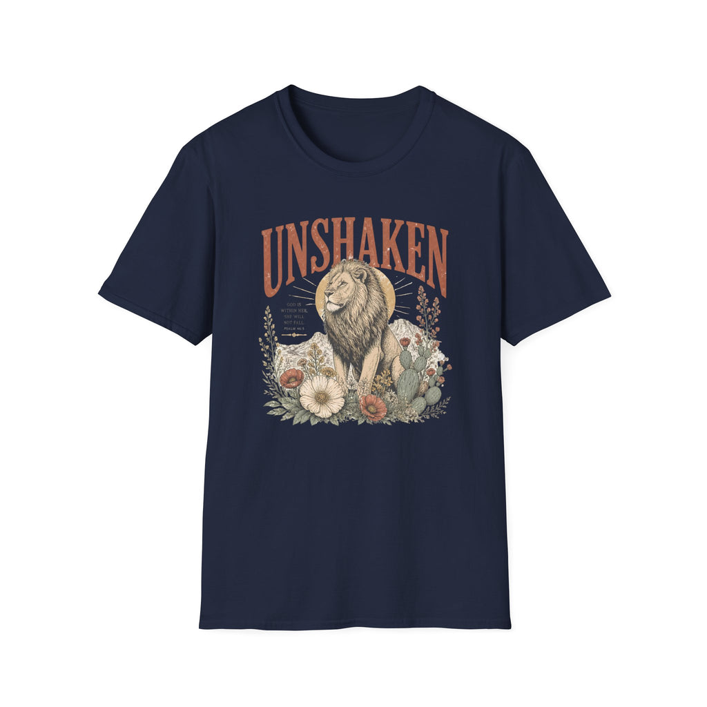 Unshaken Lion T‑Shirt — Vintage Floral Courage Tee