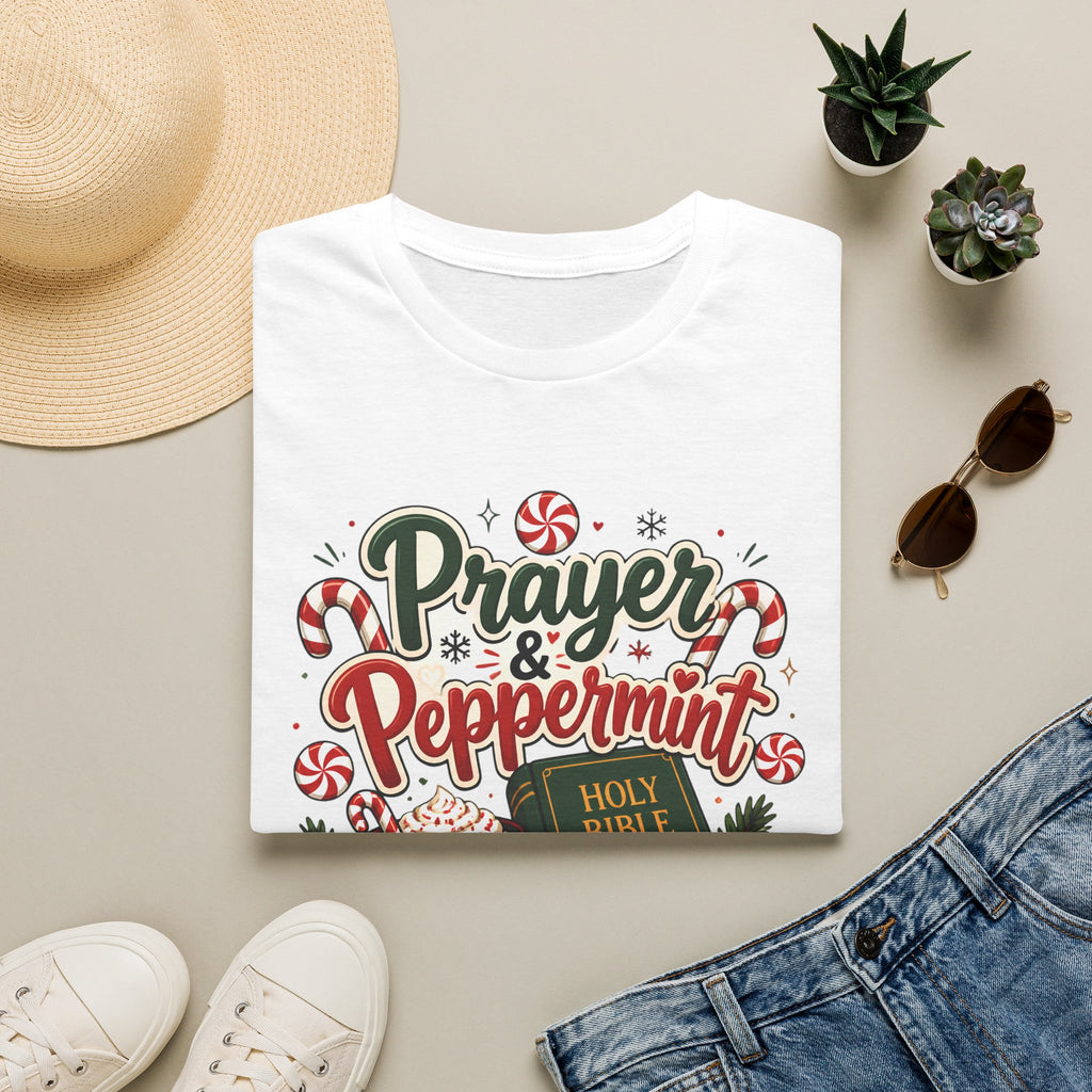 Prayer & Peppermint Christmas T-Shirt — Festive Bible Holiday Tee