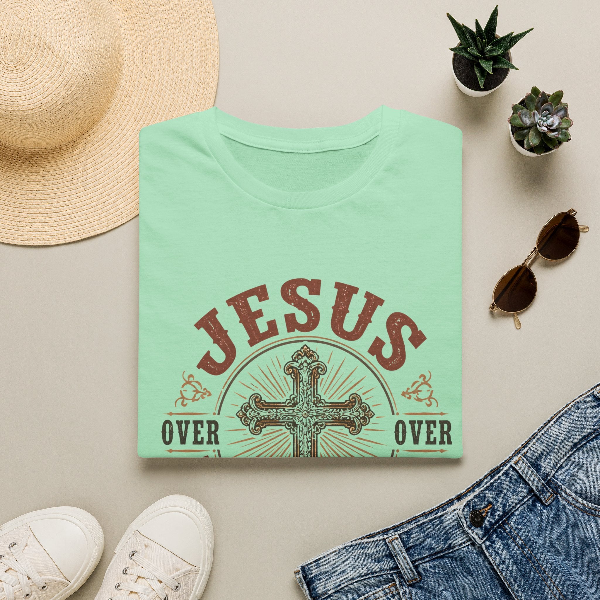 Jesus Over Everything T-Shirt — Christian Cross Faith Tee