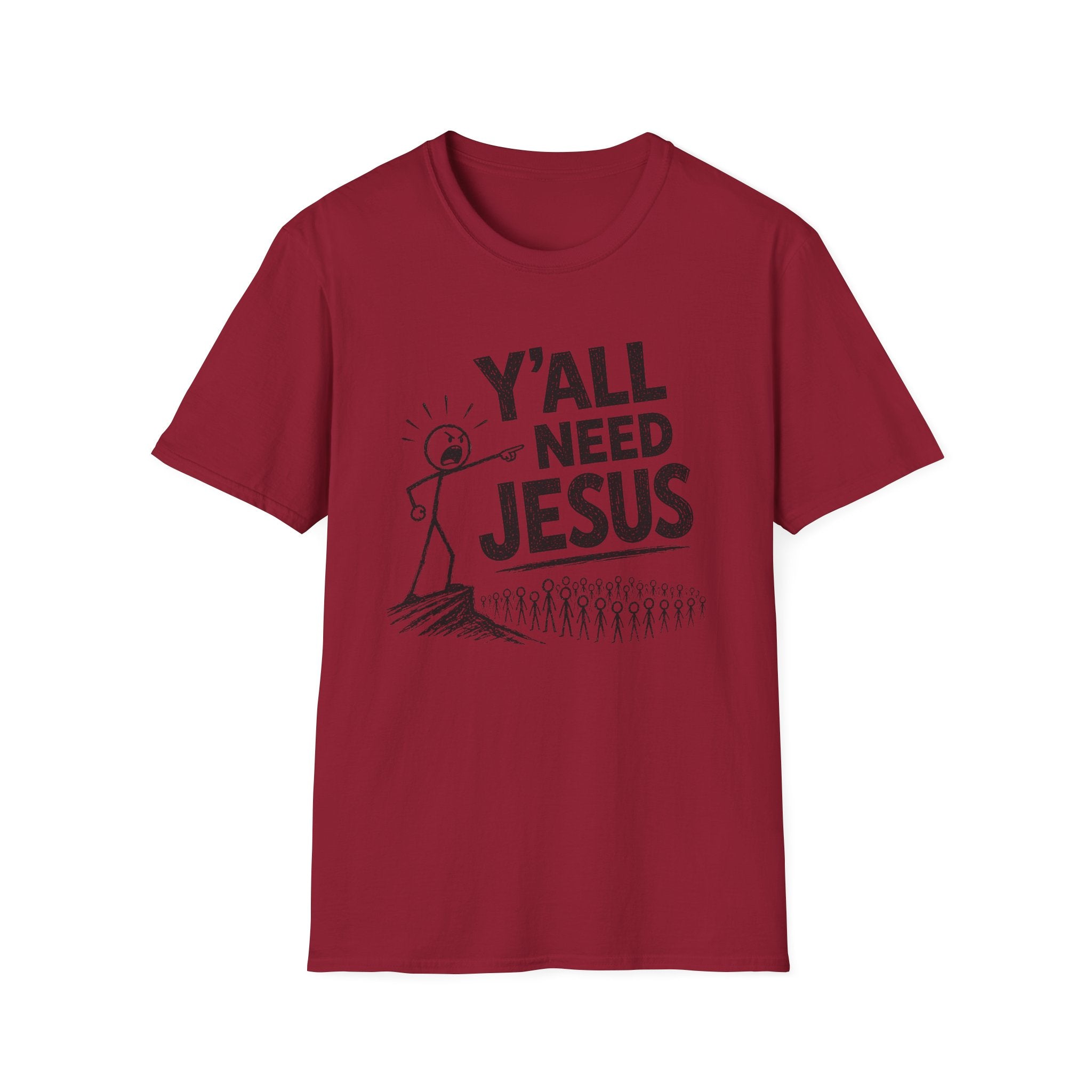 Y'all Need Jesus T-Shirt — Funny Christian Faith Tee, Stick Figure Prayer Graphic