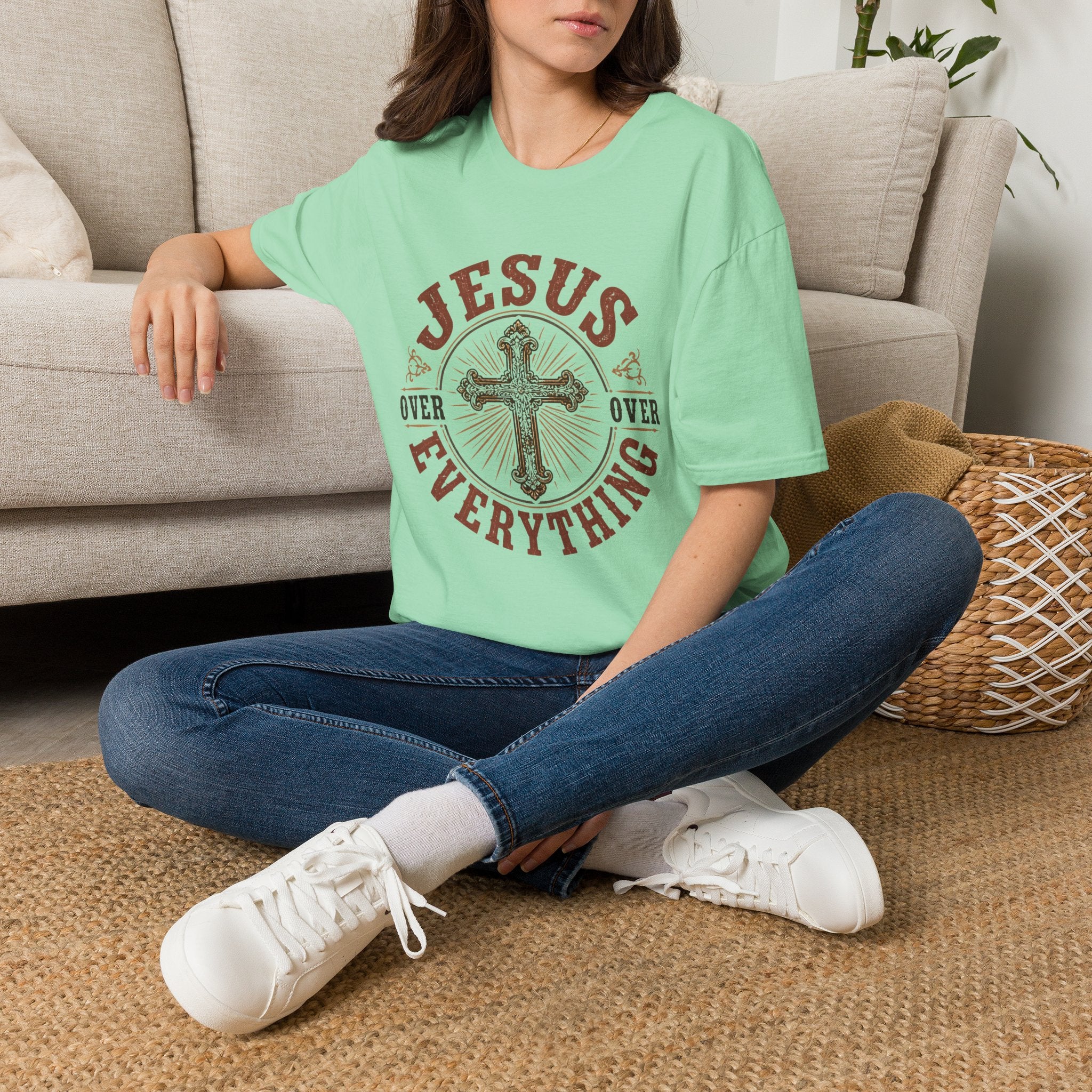 Jesus Over Everything T-Shirt — Christian Cross Faith Tee